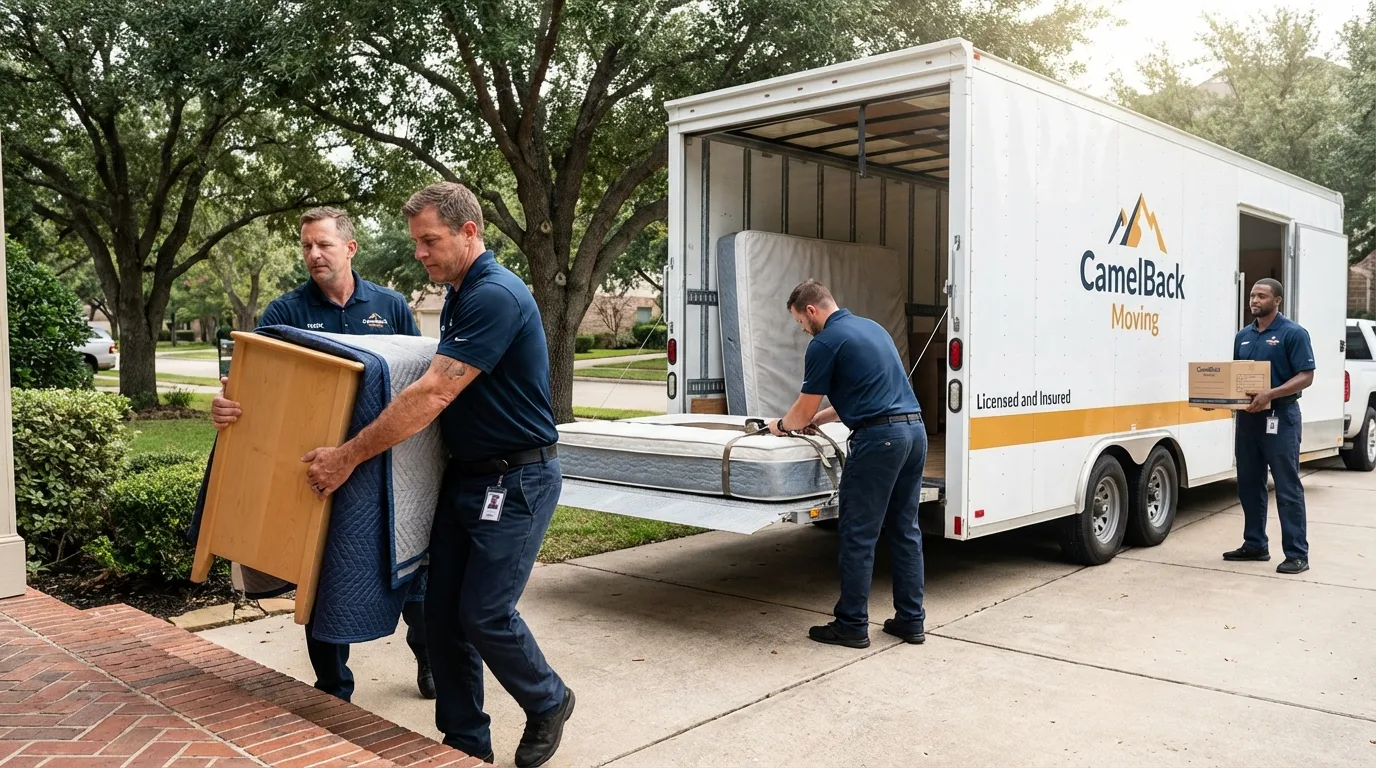Crew loading residential truck for cross-state move from Lake Wales, FL